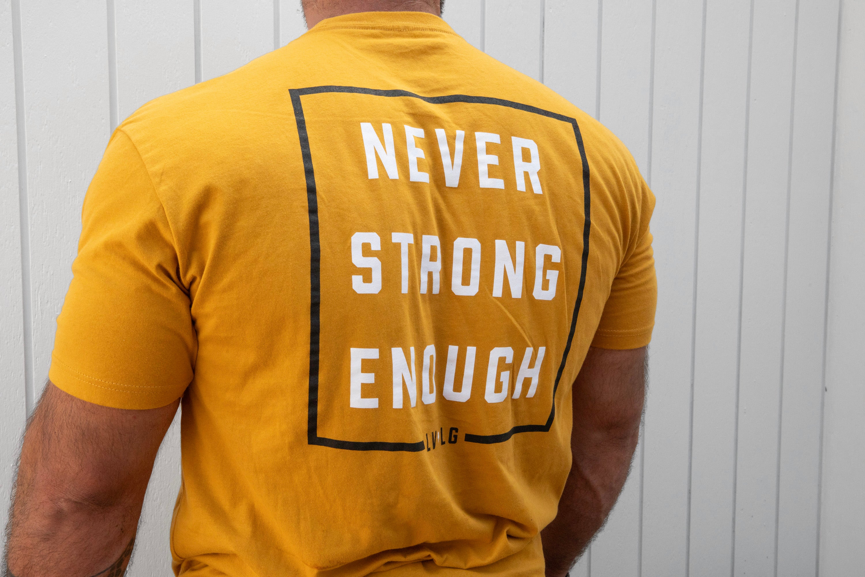 Gold Two Tone Never Strong Enough Tee – Live Large Fitness